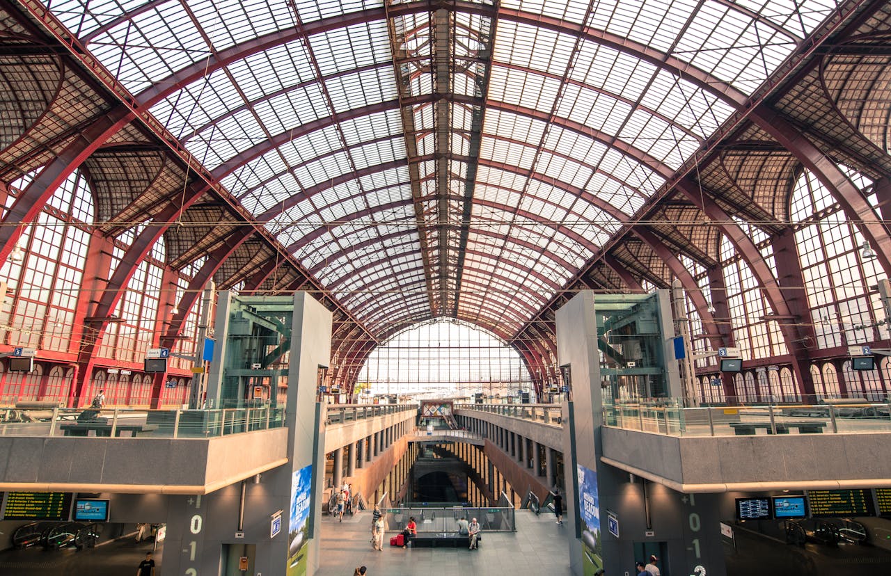 Stunning interior view of Antwerp Central Station, showcasing its remarkable architecture and design.